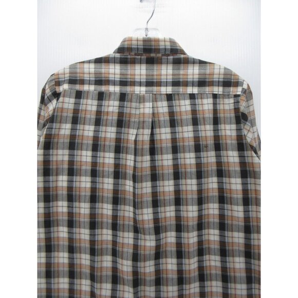 VINTAGE Sears Top Medium Gray 70s Button Up Shirt Plaid Pocket - Picture 7 of 9
